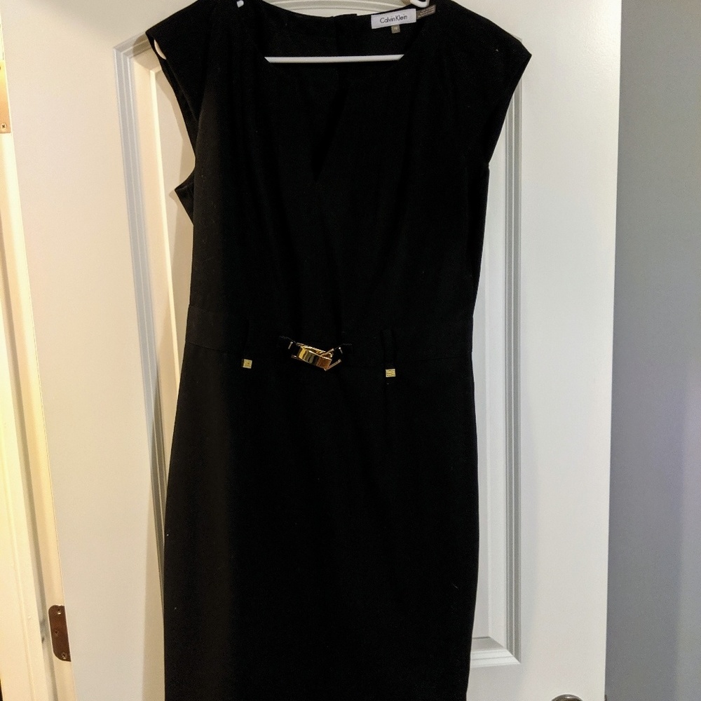 Black Calvin Klein Sheath Dress with gold zipper